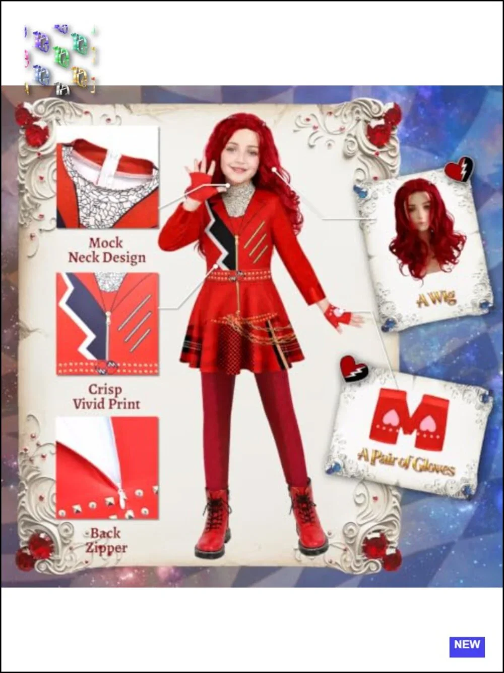 Girls Wonderland Red Costume Cosplay Set with Gloves and Wig Polyester